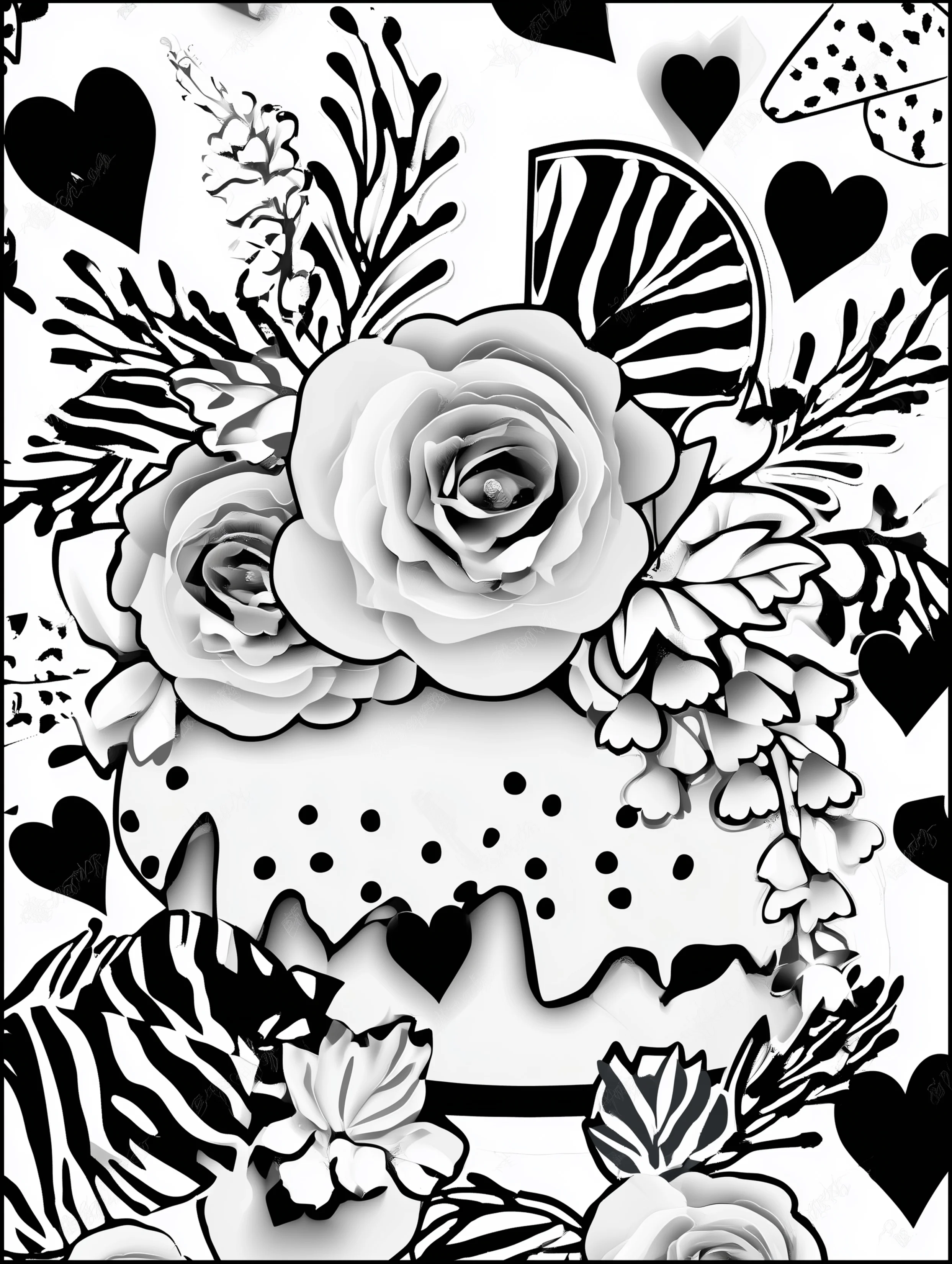 Free printable coloring pages floral featuring a cake with flowers on top